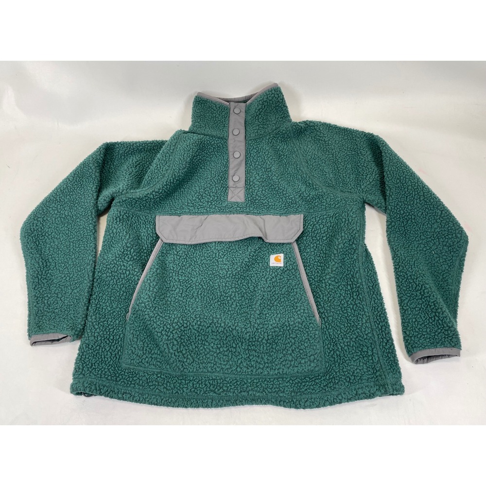 Carhartt Womens Relaxed Fit Sherpa Fleece Snap Pullover Teal Large